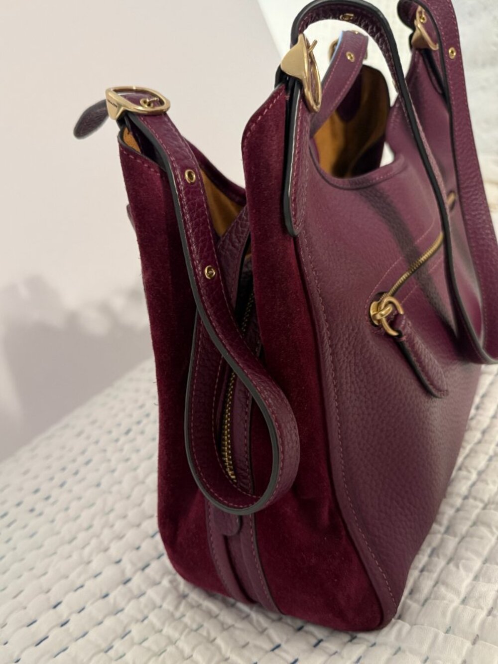 COACH LORI LEATHER & SUEDE SHOULDER BAG - Picture 5 of 12